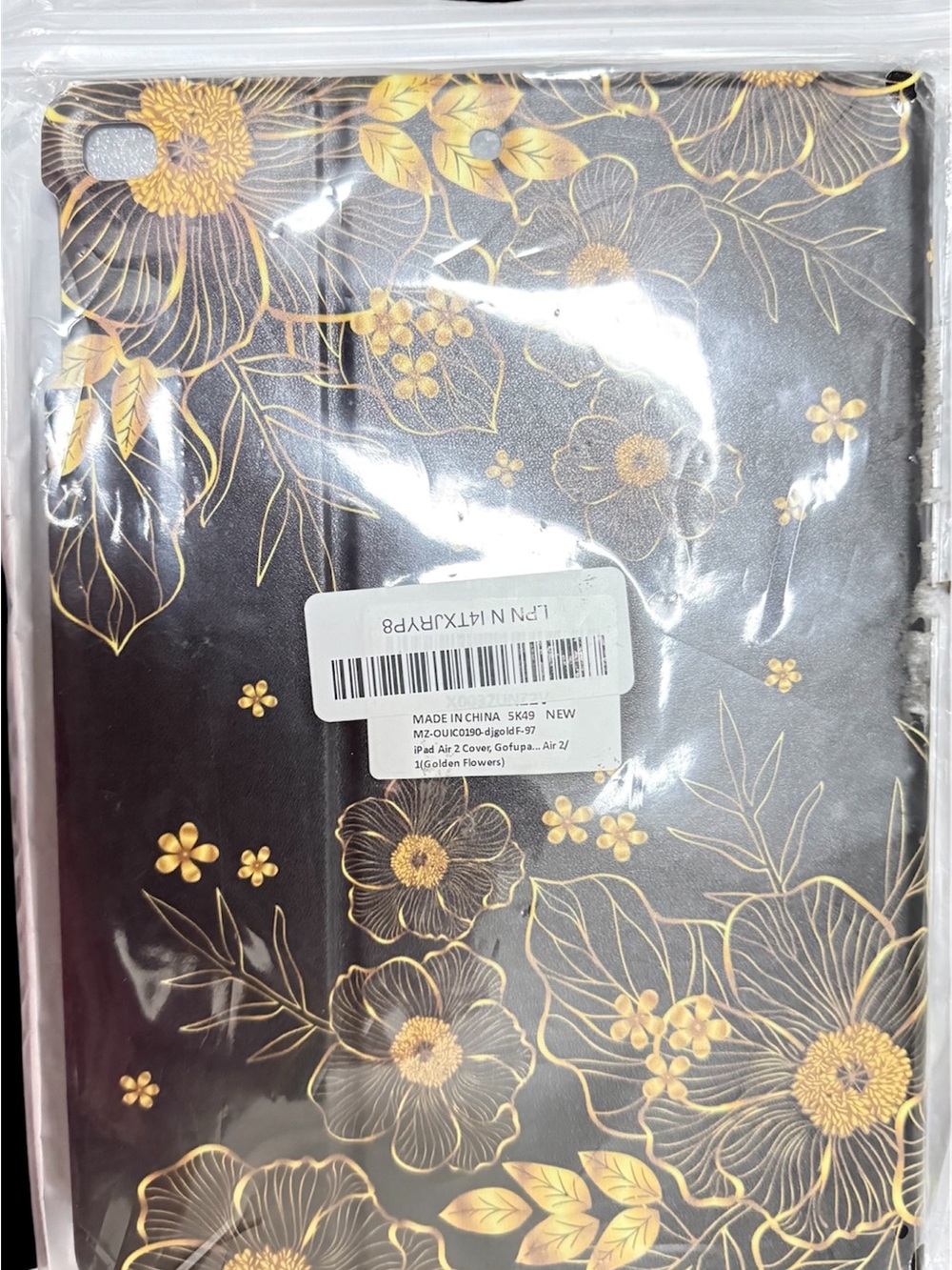 Tablet Folio Case with Gold Floral Design - Black